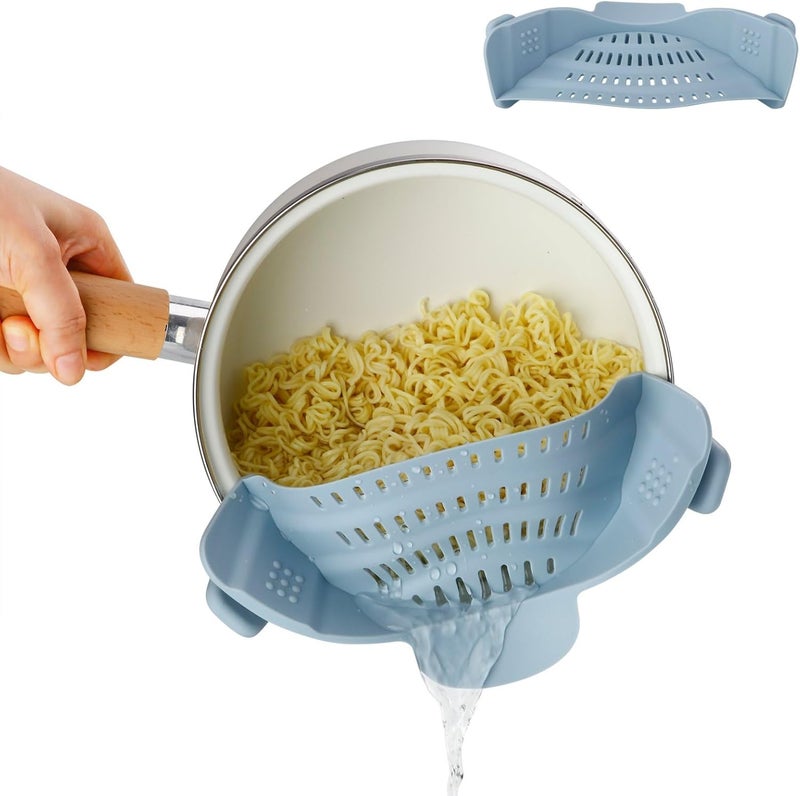 Emptycolor Silicone Pot Strainer, Adjustable Clip On Strainer for Pots Pans, Heat Resistant Pot Drainer, Kitchen Pasta Colander for Vegetables and Noodles (Blue) - Image 1
